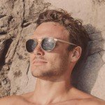 CARFIA Acetate Vintage Round Polarized Sunglasses for Men UV400 Lenses Hand-crafted Frame Clear Tea Frame Green Lens