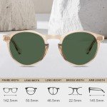 CARFIA Acetate Vintage Round Polarized Sunglasses for Men UV400 Lenses Hand-crafted Frame Clear Tea Frame Green Lens