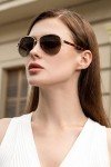 CARFIA Polarized Sunglasses for Women UV Protection Acetate Arms Gold Metal Frame Brown Gradient Lens CA3216