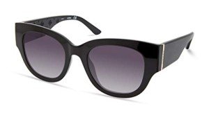 GUESS Women's Trendy Peony Pattern Accent Butterfly Sunglasses, Shiny Black/Gradient Smoke, 50mm