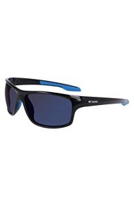 Columbia Men's Burr Polarized Rectangular Sunglasses, Shiny Black & Blue/Blue Mirror, One Size
