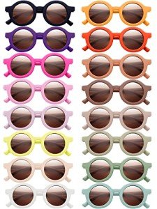 Frienda 16 Pairs Kids Sunglasses Cute Round Sunglasses Toddler Glasses for Kids Boys Girls Beach Outdoor Sports, Age 3-8(Stylish Colors)
