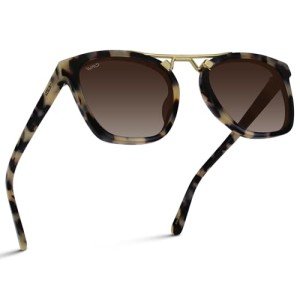 WearMe Pro Polarized Vintage Large Square Womens Sunglasses with Metal Double-Bar Bridge (Beige Tortoise/Gradient Brown Lens)