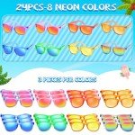 Rugort Kids Sunglasses Bulk Party Favors - 24 Packs Boys Girls Sunglasses for Kids Age 3-8 with UV 400 Protection, Neon Sunglasses for Kids Birthday Party