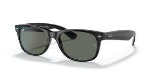 Ray-Ban RB2132 New Wayfarer Square Sunglasses, Black/Polarized Green, 55 mm