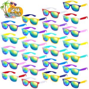 SCIONE 24 Pack Kids Sunglasses Bulk Party Favors,Neon Sunglasses Party Favors in Bulk for Kids,Birthday Party Supplies,Valentines Party Supplies, Beach, Pool Party Favors