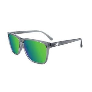 Knockaround Fast Lanes Sport - Polarized Running Sunglasses for Women & Men - Impact Resistant Lenses & Full UV400 Protection, Clear Grey Frame/Green Reflective Lenses