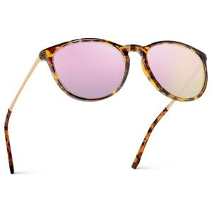 WearMe Pro Women's Round Sunglasses with Polarized UV Protection, Trendy Retro Designer Style (Tortoise Frame/Mirror Pink Lens)
