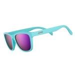 goodr Electric Dinotopia Carnival Polarized Sunglasses, Medium Sized (OG), Light Teal Solid Frames with Purple Mirrored Reflective Lens, UV400 Protection, No Slip, No Bounce