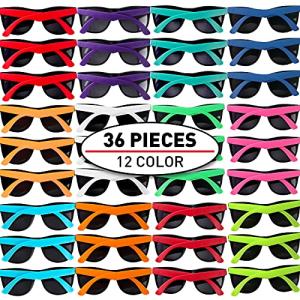 36 Pack 12 Colors Neon Party Sunglasses With Dark Lens,80's Style Perfect Colorful Novelty Sunglasses For Bulk Pool & Beach Parties,Birthday Goody Bag Fillers for Boy