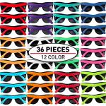36 Pack 12 Colors Neon Party Sunglasses With Dark Lens,80's Style Perfect Colorful Novelty Sunglasses For Bulk Pool & Beach Parties,Birthday Goody Bag Fillers for Boy