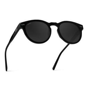 Round Polarized Sunglasses for Women - Retro Classic UV400 Protection for Driving & Everyday Wear (Black Frame/Smoke Lens)