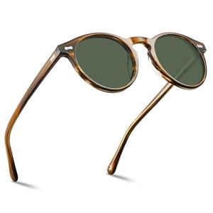 CARFIA Retro Polarized Sunglasses for Men UV400 Protection Handmade Acetate Round Frame CA5288L