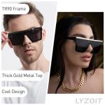 LYZOIT Square Oversized Sunglasses for Women Men Big Flat Top Fashion Shield Large UV Protection Rimless Shades Black Sun glasses