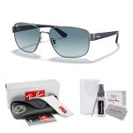 Ray-Ban RB3663 004/3M 60MM Gunmetal/Crystal Lens Blue Gradient Grey Rectangular Sunglasses for Men +BUNDLE with ACCESSORY EYEWEAR KIT
