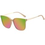 DUCO Oversized Polarized Sunglasses Womens Trendy Mirrored Shades Retro Round Vintage Light Weight UV400 Sun Glasses W016 (09- Gold Frame Green Colorful Lens)