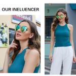 DUCO Oversized Polarized Sunglasses Womens Trendy Mirrored Shades Retro Round Vintage Light Weight UV400 Sun Glasses W016 (09- Gold Frame Green Colorful Lens)