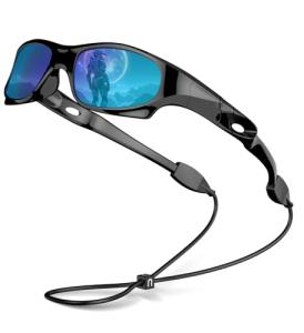 VATTER Kids Polarized Sports Sunglasses for Boys and Girls – UV400 Protection, Flexible Frame with Strap, Outdoor Eye Protection for Toddlers and Youth 816 black blue lense