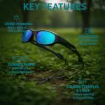 VATTER Kids Polarized Sports Sunglasses for Boys and Girls – UV400 Protection, Flexible Frame with Strap, Outdoor Eye Protection for Toddlers and Youth 816 black blue lense