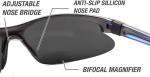 Renegade Patented Bifocal Polarized Reader Half Rim Men's Fishing Sunglasses 100%UV Protection - (Black Frame, Grey Lens - 613649, Bifocal +2.00)