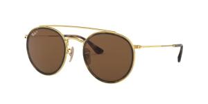 Ray-Ban Unisex RB3647N Double Bridge Round Sunglasses, Gold/Polarized B-15 Brown, 51 mm