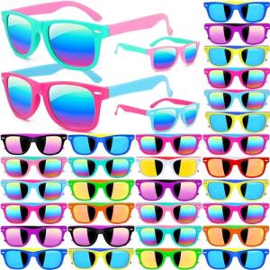Oleitodh 60 Pcs Kids Neon Sunglasses, UV400 Protection, 80s 90s Retro Sunglasses for Boys & Girls Age 3-8, Beach & Pool Party Supplies,12 Colors