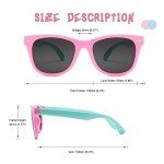 COASION Kids Sunglasses Age 4-12, 2 Pack Girls Boys Polarized TPEE Rubber Flexible Shades Glasses for Big Kids (Pink Green Frame/Grey Lens+Green Pink Frame/Grey Lens)