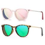 HJSTES Polarized Kids Sunglasses for Girls Boys, 100% UV Protection for Children Sun Glasses, 50MM(Pink Frame/Pink Mirrored+Leopard Frame/Green Mirrored)