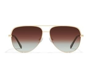 Quay - Sunglasses for Men & Women, Polarized Aviator Lenses with UV Protection, Oversized Sunglasses (High Key Large, Gold)