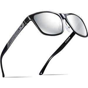 ATTCL Men's Retro Metal Frame Driving Polarized Sunglasses For Men/Women (Black-Silver, 8587)