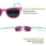 COASION Kids Sunglasses Age 4-12, 2 Pack Girls Boys Polarized TPEE Rubber Flexible Shades Glasses for Big Kids (Pink Green Frame/Grey Lens+Green Pink Frame/Grey Lens)