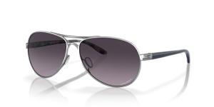 Oakley Women's OO4079 Feedback Polarized Aviator Sunglasses, Polished Chrome/Prizm Grey Gradient, 59 mm