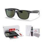 Ray-Ban RB2132 646231 55MM NEW WAYFARER Square Sunglasses For Men For Women +BUNDLE with ACCESSORY EYEWEAR KIT(Rubber Black on Black/Crystal Lens G-15 Green)+