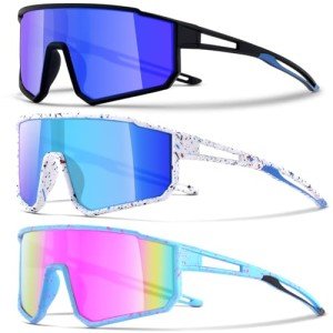 CMBJJU 3PACK Kids Sunglasses,Youth Baseball Glasses,Cycling Goggles for 6-14 Boys Girls,UV400 Protection (3pcs-Black Blue+White Blue+Blue Pink-K01)
