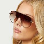 DIFF Imani Designer Oversized Shield Sunglasses for Women | Gold + Brown Gradient | 100% UVA/UVB Protection