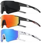 3 Pack Polarized Youth Baseball Sunglasses for Boys Girls Age 6-12 Sports Softball Cycling for Kids UV Protection 3Pack-Black+Black Red+White Blue