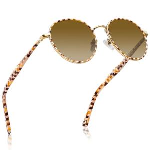 CARFIA Retro Round Polarized Sunglasses for Women UV Protection Acetate Arms Metal Frame Driving Glasses