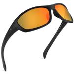 KastKing Hiwassee Polarized Sport Sunglasses for Men and Women, Matte Black Frame,Amber Base Scarlet Mirror