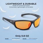 KastKing Hiwassee Polarized Sport Sunglasses for Men and Women, Matte Black Frame,Amber Base Scarlet Mirror