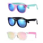Pro Acme Kids Polarized Sunglasses, Flexible TPEE Rubber Toddler Shades for Girls Boys, Ages 3-12（A1 Pink/Blue + Black/Blue + Crystal/Pink Mirrored）
