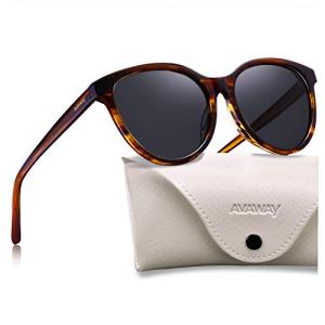 AVAWAY Acetate Polarized Sunglasses Womens Trendy UV Protection Brown Tortoise Round Sun Shades Vintage Ladies Sunnies