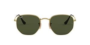 Ray-Ban Unisex RB3548N Hexagonal Flat Lens Hexagonal Sunglasses, Gold/G-15 Green Polarized, 51 mm