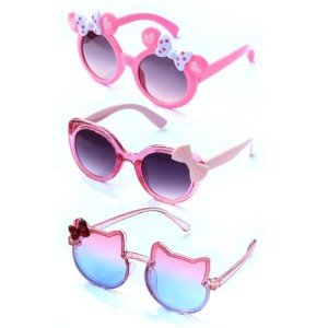 3Pcs Kids Sunglasses Polarized UV Protection | Lovely Pink Heart Girls Sunglasses Kitty Age 2-10 Baby Toddlers With Beautiful Box For Gift (Style 1)