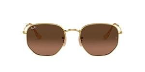 Ray-Ban Unisex RB3548N Hexagonal Flat Lens Hexagonal Sunglasses, Gold/Brown Gradient Grey, 54 mm