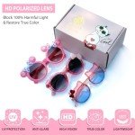 3Pcs Kids Sunglasses Polarized UV Protection | Lovely Pink Heart Girls Sunglasses Kitty Age 2-10 Baby Toddlers With Beautiful Box For Gift (Style 1)