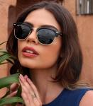 Pro Acme Semi-Rimless Frame Square Sunglasses for Men Women 100% Real Glass Lens(A01 Black Gold Frame/Grey Lens)