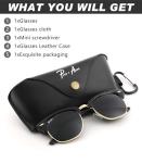 Pro Acme Semi-Rimless Frame Square Sunglasses for Men Women 100% Real Glass Lens(A01 Black Gold Frame/Grey Lens)