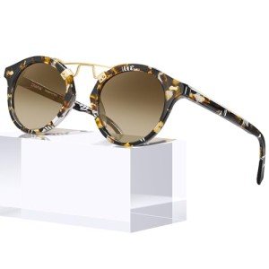 CARFIA Small Face Acetate Polarized Sunglasses for Women UV Protection, Retro Double Bridge Eyewear Metal Brow Round Sunnies