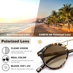 CARFIA Small Face Acetate Polarized Sunglasses for Women UV Protection, Retro Double Bridge Eyewear Metal Brow Round Sunnies