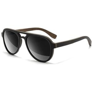 SUNGAIT Oak & Maple Wood Sunglasses Classic Aviator Style for Men & Women Polarized UV400 Lenses & Hard Gift Case (Oak Maple Frame/Grey Lens)